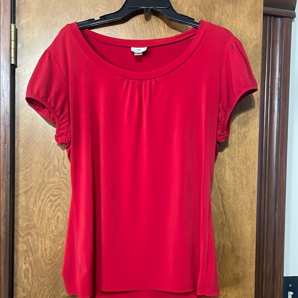 Worthington Red Blouse with Flutter Sleeves and Relaxed Style